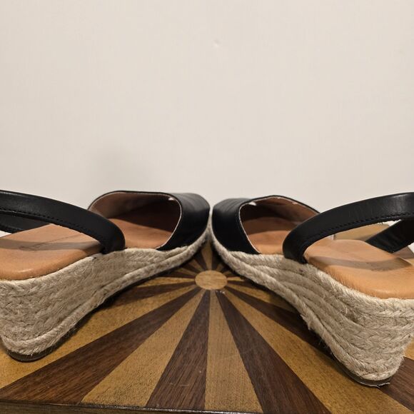 Spanish Sandal Co Wedge Espadrille Sandals EU 38 Black Summer 100% Leather Spain - Picture 10 of 13